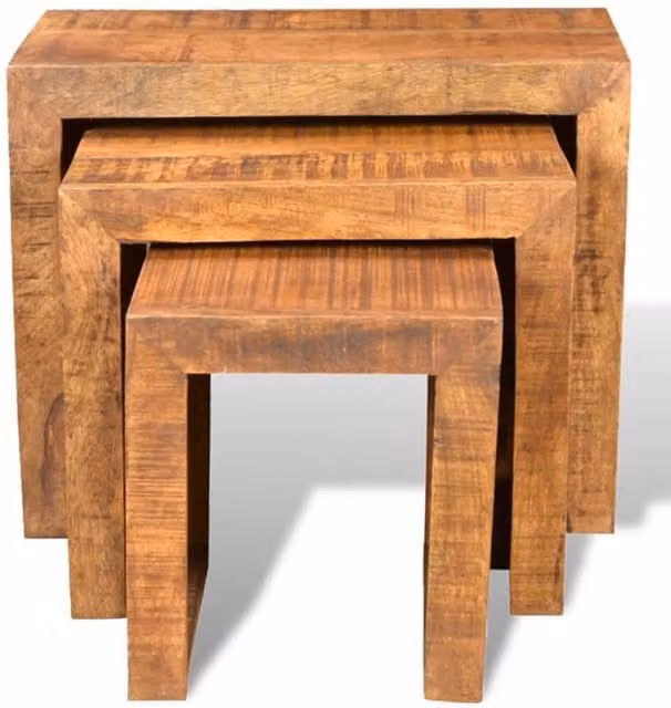 Berkfield Home 3 Piece Nesting Table Set in Brown Solid Mango Wood – 1