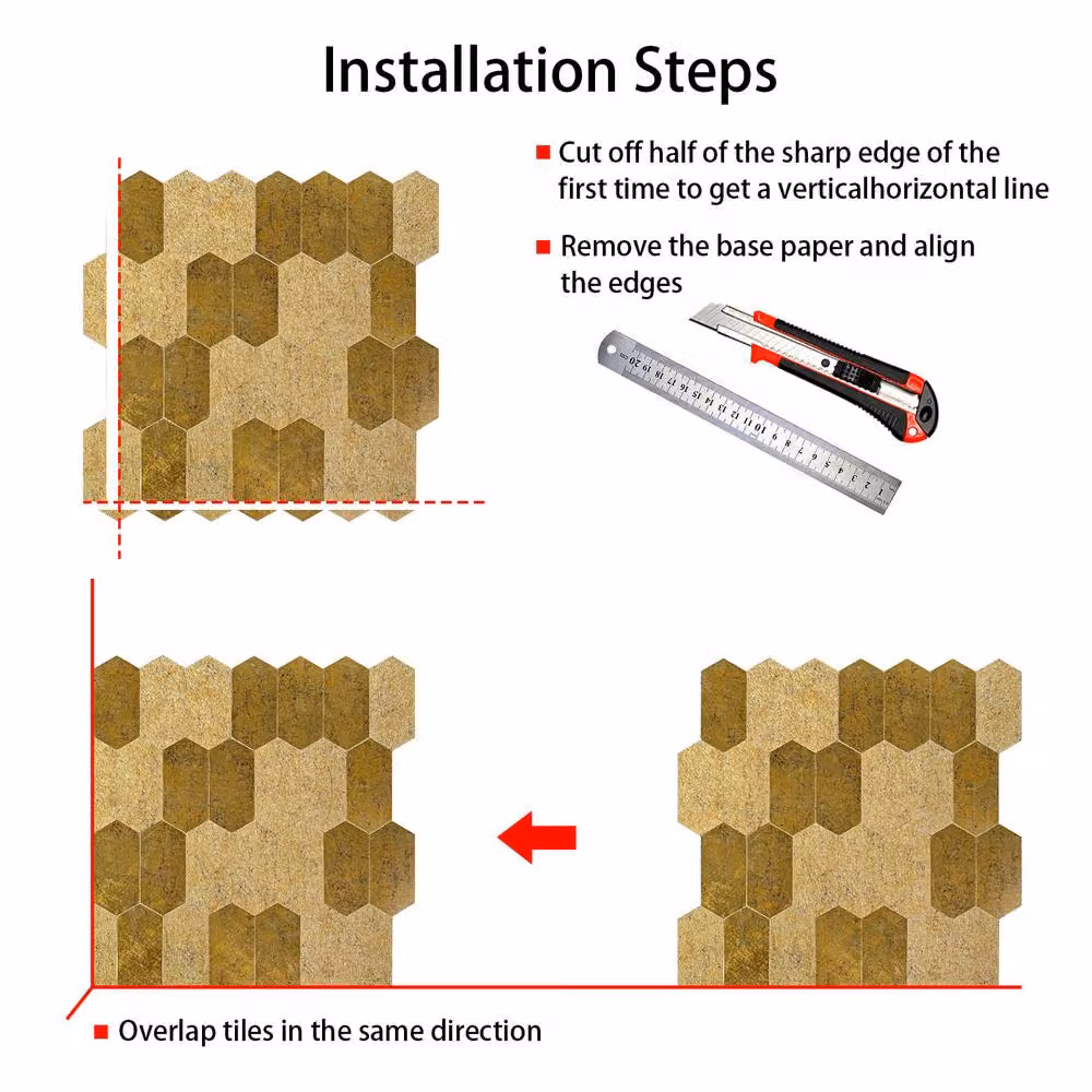 ENER-J Britwall Hexagon Bronze Aluminium Peel & Stick Mosaic Wall Tiles, Pack of 4 – 2
