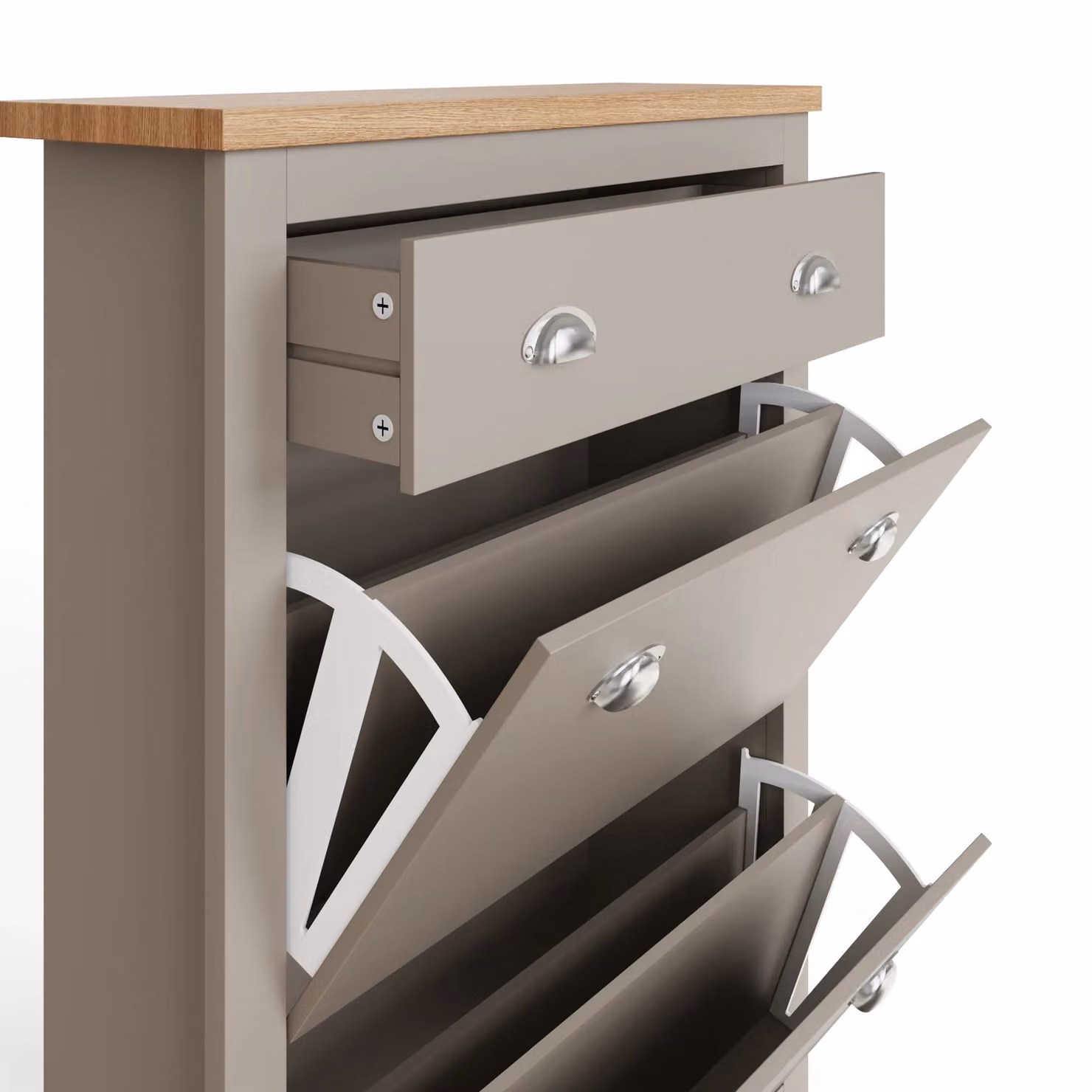 GFW Lancaster 2 Door 1 Drawer Shoe Cabinet in Grey – 4
