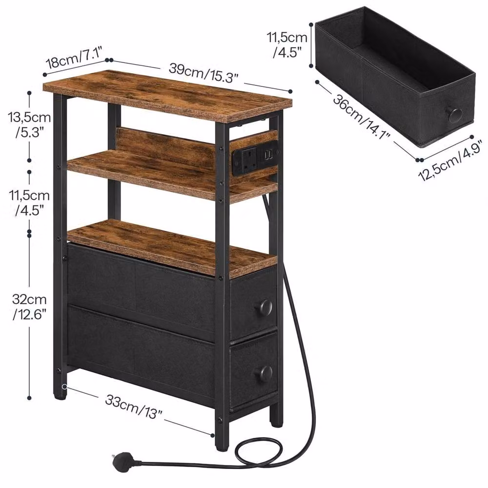FORGEVIO Rustic Brown Side Table, W: 40 cm, D: 18 cm, H: 60 cm – 2