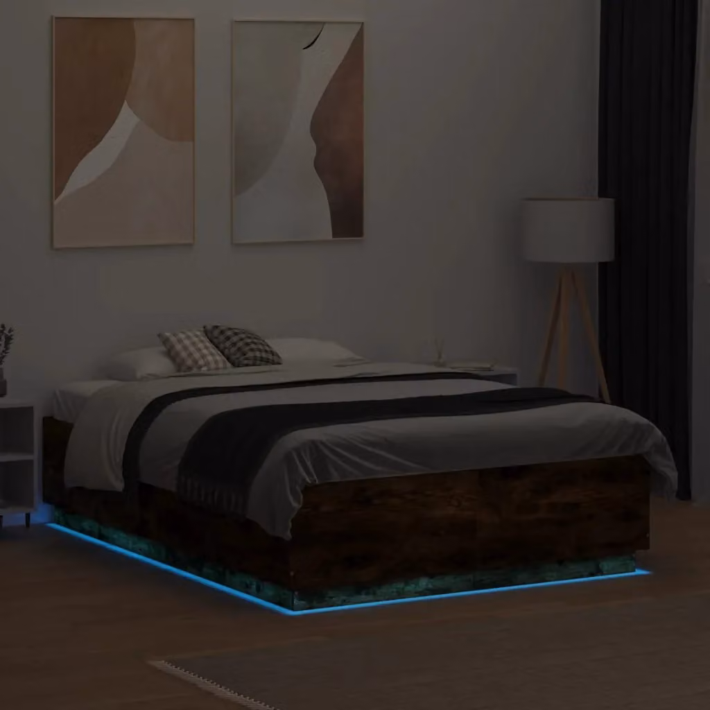 Berkfield Home Smoked Oak Small Double Bed Frame with LED Lighting and USB Charging Port, Brown, W/D/H: 120 x 190 cm – 3