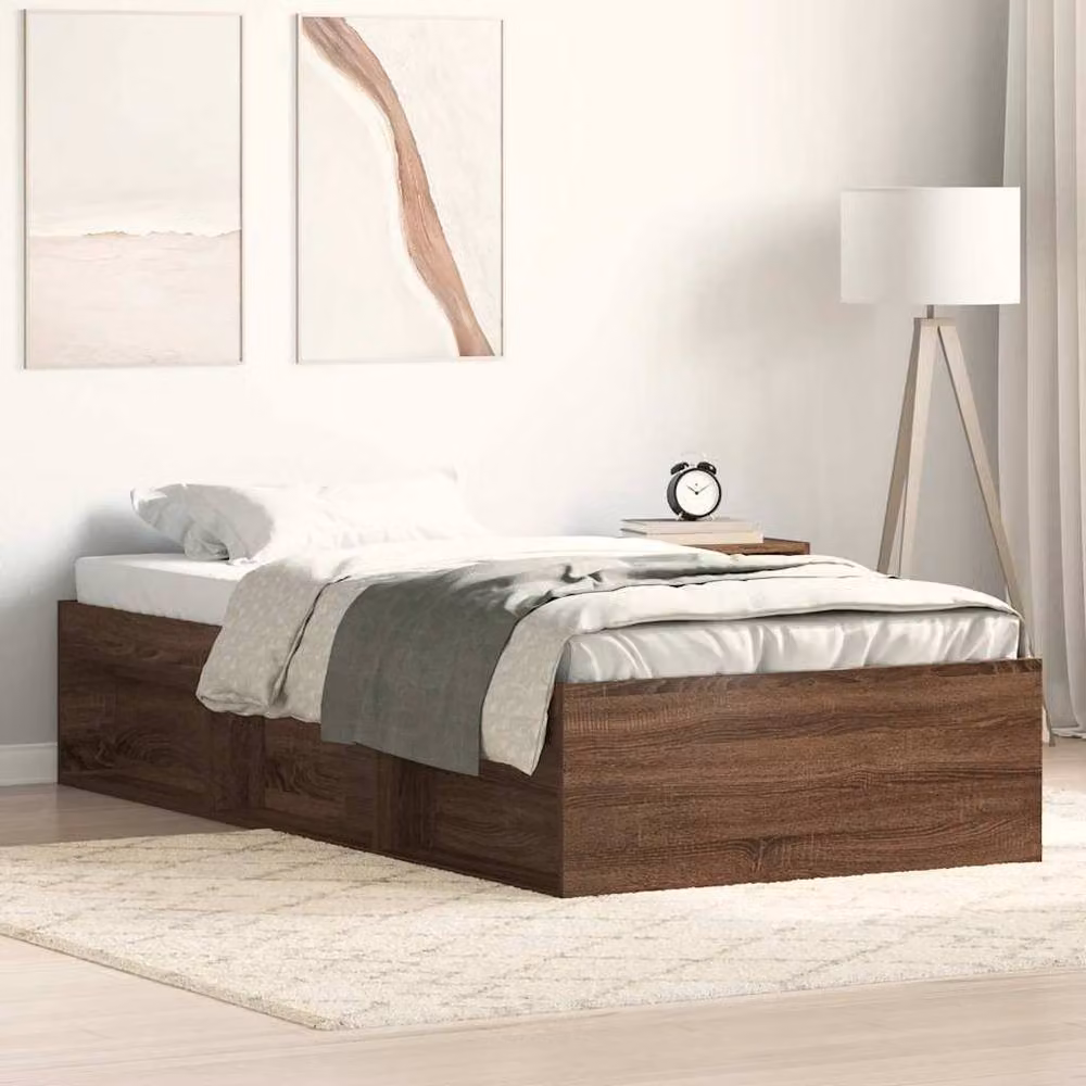 Berkfield Home Modern Bed Frame in Brown Oak with Side Compartments, W/D/H: 100 x 200 cm – 2