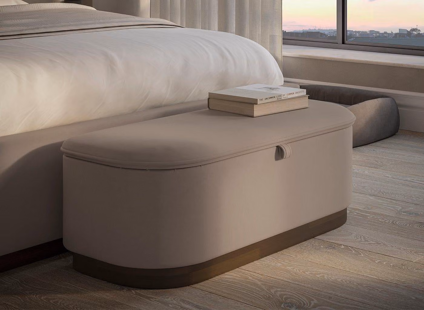 Dreams Chloe Mid-Century Velvet-Finish Blanket Box in Beige