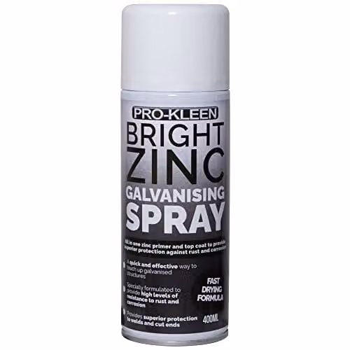 Pro-Kleen Bright Zinc Galvanising Aerosol Spray Paint, Silver, 400ml – 1