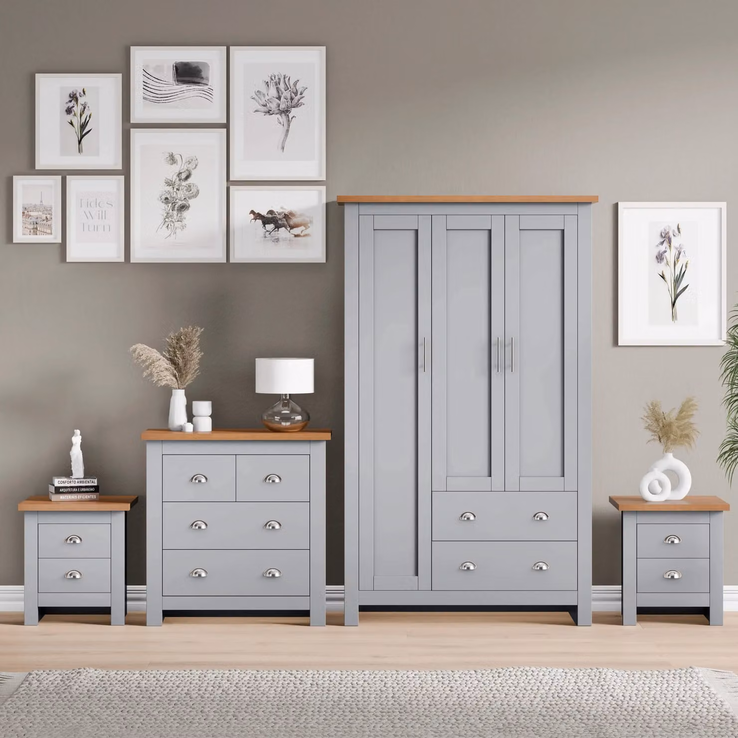 DHS Shaker 4 Piece Bedroom Set in Grey and White