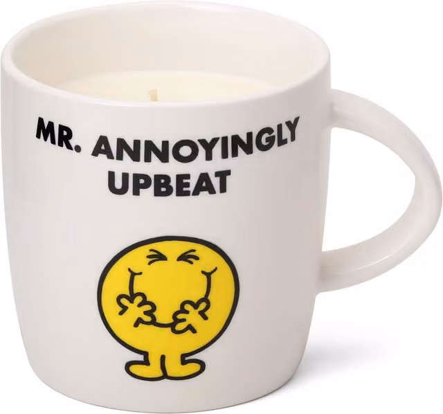 Mr. Men And Little Miss Mr Happy Sherbet Lemon Scented Ceramic Mug Candle in Yellow and White