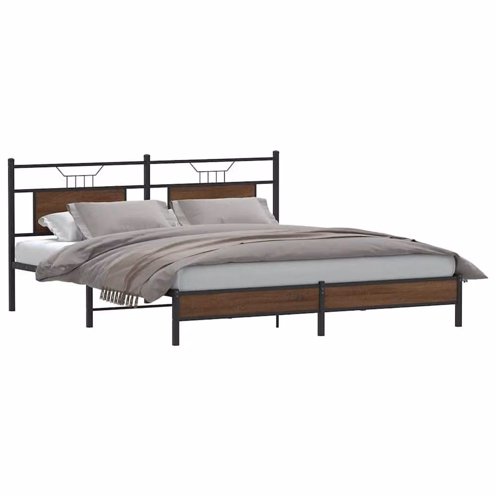 Berkfield Home Bed Frame in Brown Oak, Engineered Wood, W: 183 cm, D: 203 cm – 2