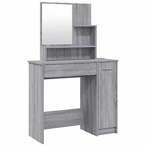 vidaXL Dressing Table with Mirror in Grey Sonoma, W: 86.5 cm, D: 35 cm, H: 136 cm – 1