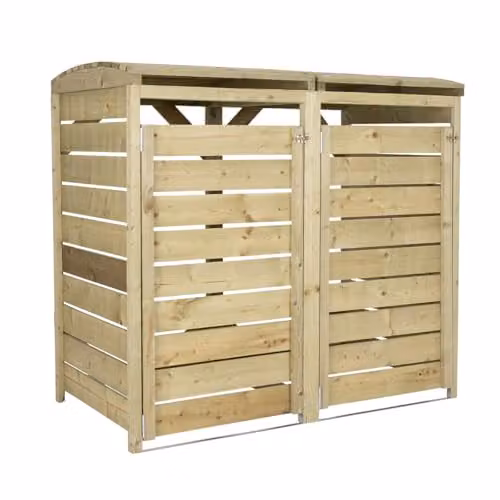 Charles Bentley Double Wooden Wheelie Bin, Brown, H: 133 cm, L: 132 cm, W: 76.5 cm