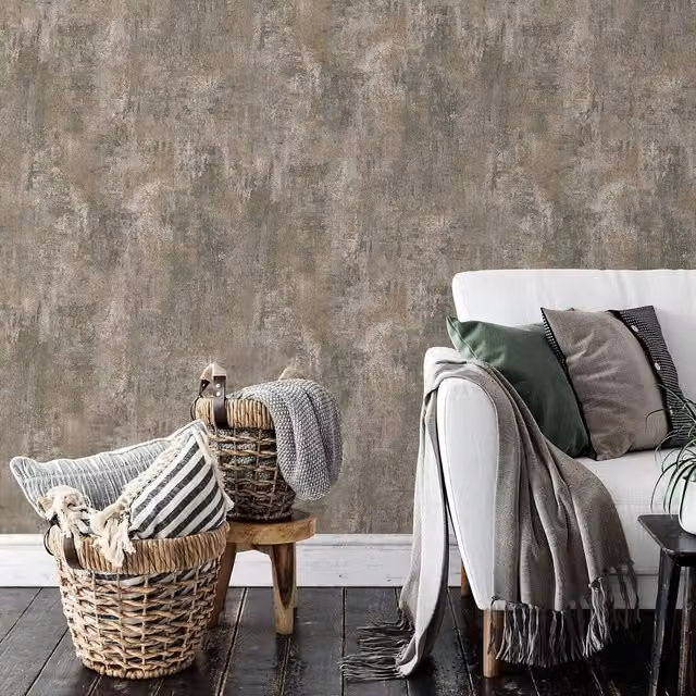 Muriva Abstract Industrial Texture Wallpaper Roll in Brown and Grey