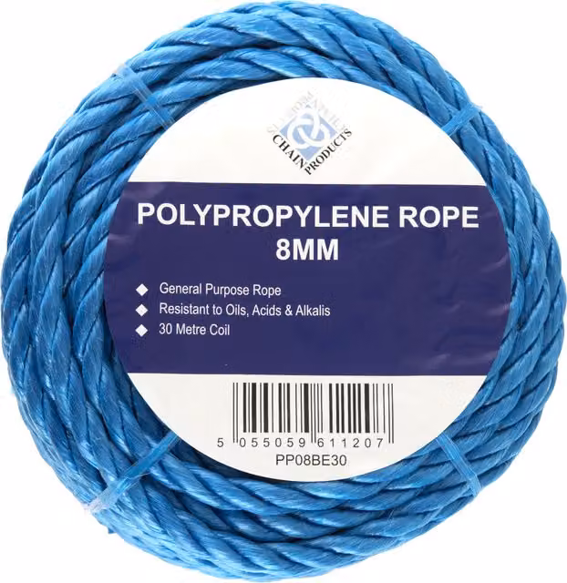 Blue and Turquoise Stranded Polypropylene Plastic Rope, 8mm