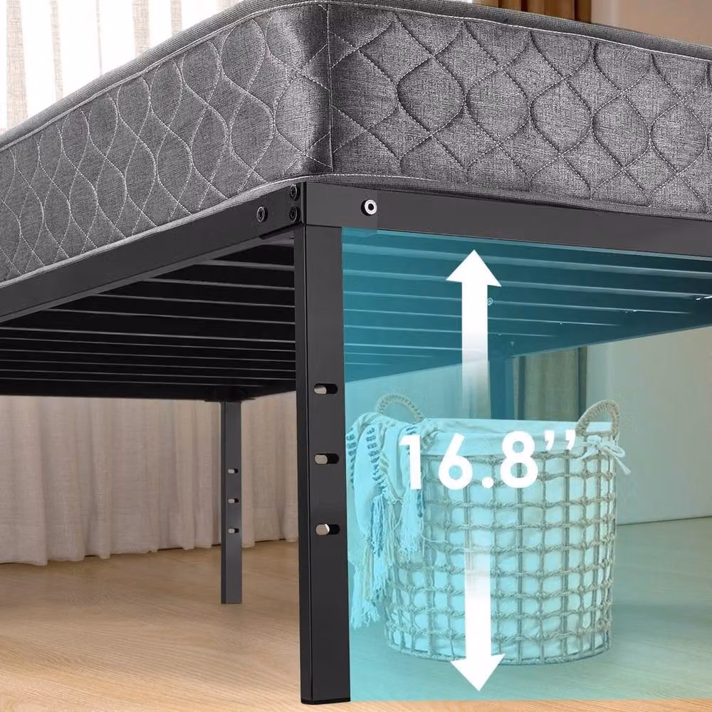 NESTLUNE Metal King Bed Frame and Mattress Foundation in Black, W/D/H: 150 x 200 cm – 6