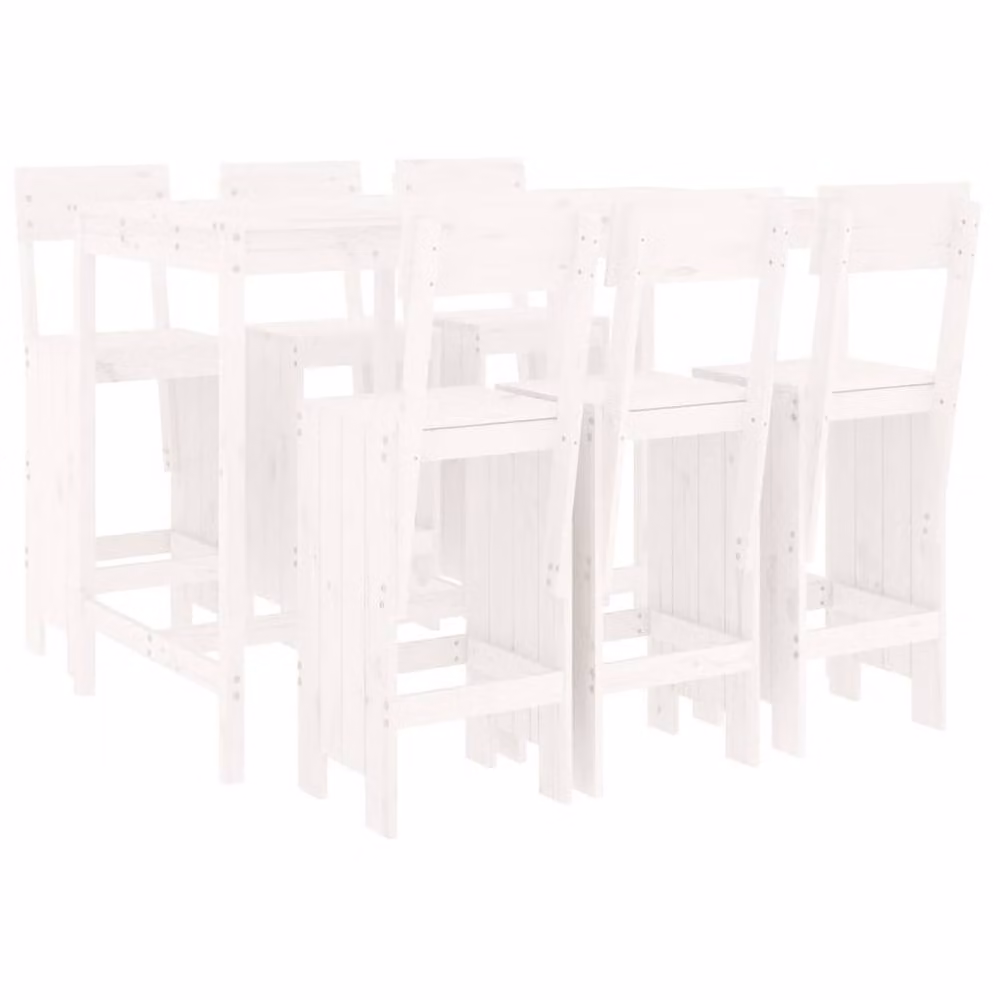 Berkfield Home Beautiful 7 Piece White Solid Wood Pine Garden Bar Set – 2