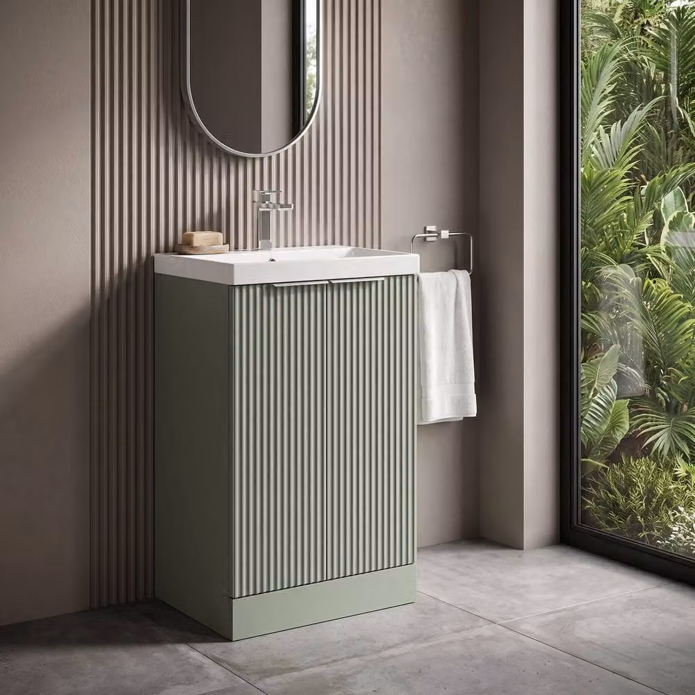 Balterley Tixall Fluted 2 Door Vanity Basin Unit, Satin Green, W: 50 cm, H: 86 cm – 2