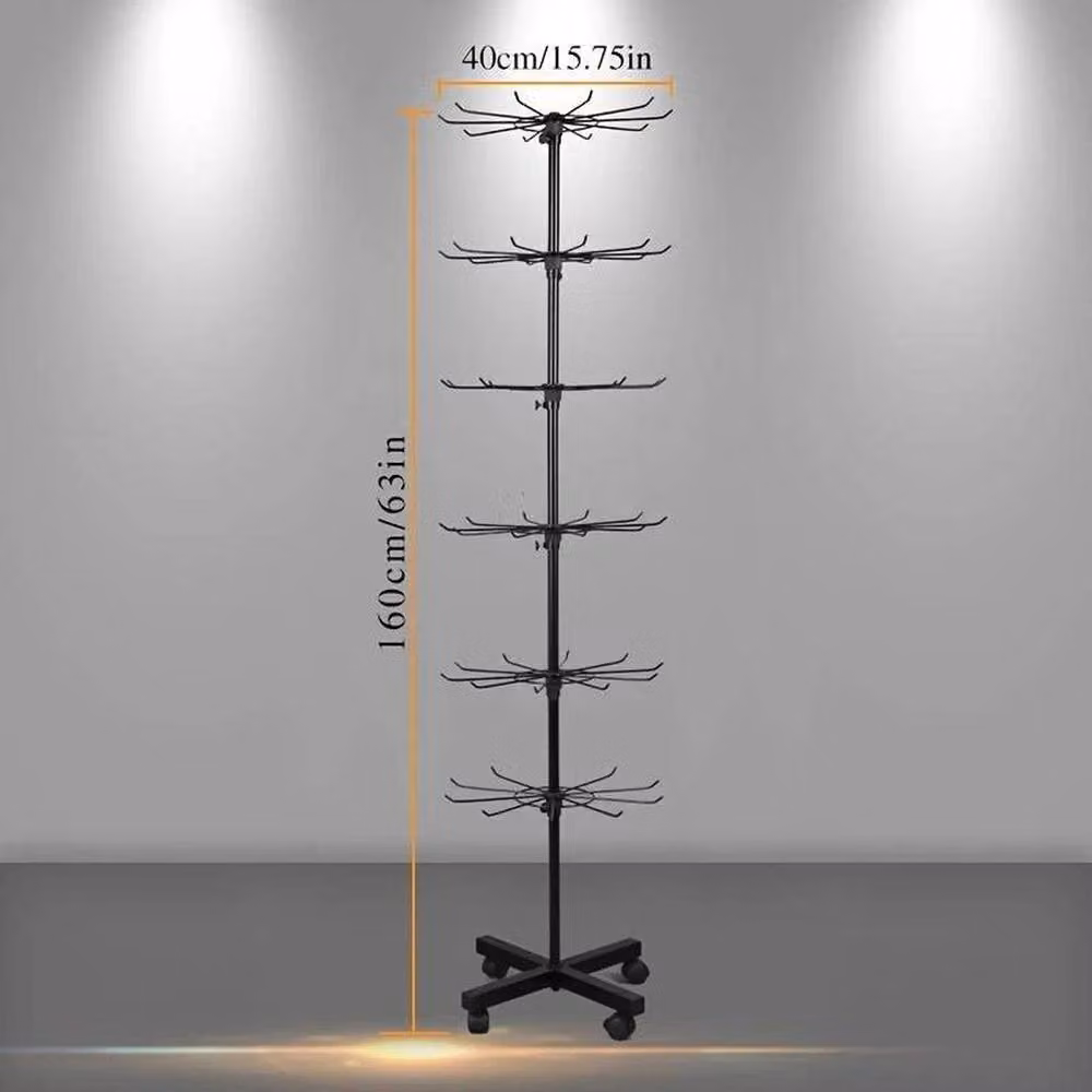 SPETLEK 6 Tier Rotating Retail Display Stand Spinner Shelf, Black, Height: 160 cm, Width: 40 cm – 2