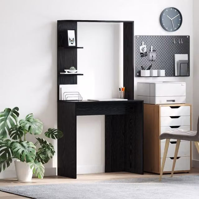 Berkfield Home Black Oak Computer Desk in Black Oak Solid Wood and MDF – 1