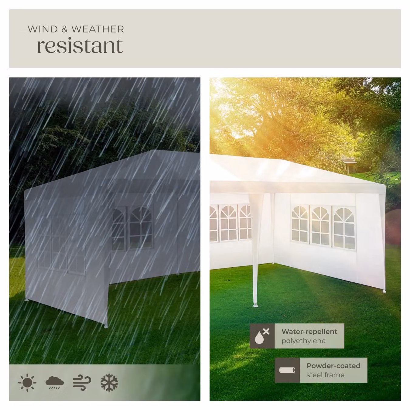 tectake Gazebo Novara in White with 5 Side Panels and Windows, W/D/H: 600 x 300 x 250 cm – 4
