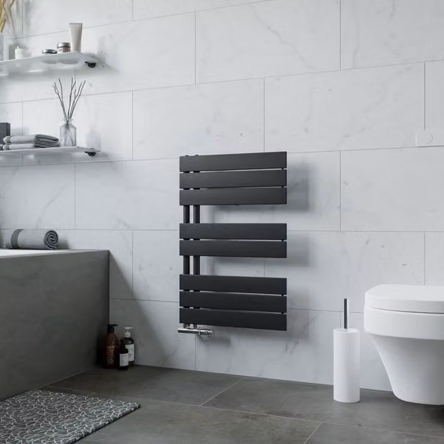 Agadon Panio Up Designer Panel Towel Radiator in Black, W: 50.0 cm, H: 74.5 cm – 1