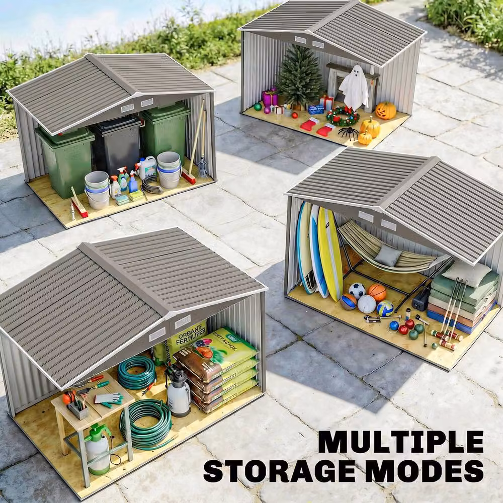 Rolipo Metal Garden Shed with Sliding Doors and Side Ventilation, Light Grey, W: 274.32 cm, D: 182.88 cm, H: 274.32 cm – 6