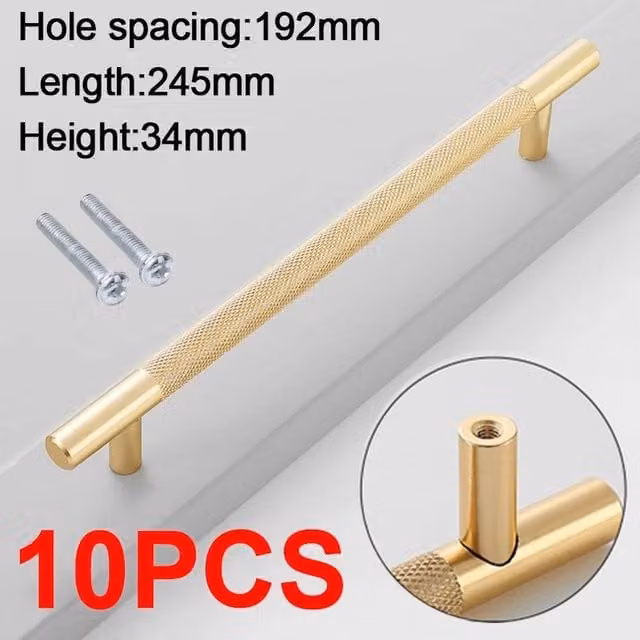 FLAVORA Gold Polished Bar Kitchen Cabinet and Drawer Handles, 10 Piece Pack, 192mm