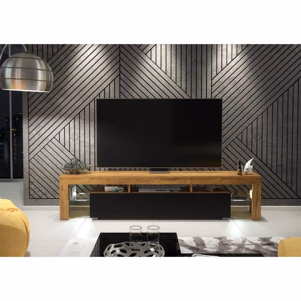 Mex Furniture LTD Nova TV Unit in Dark Oak and Black Matt with LED Lights, W: 200 cm, H: 45 cm, D: 35 cm – 4