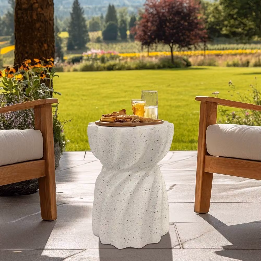 FLAVORA Lightweight Terrazzo Side Coffee Table in White – 4