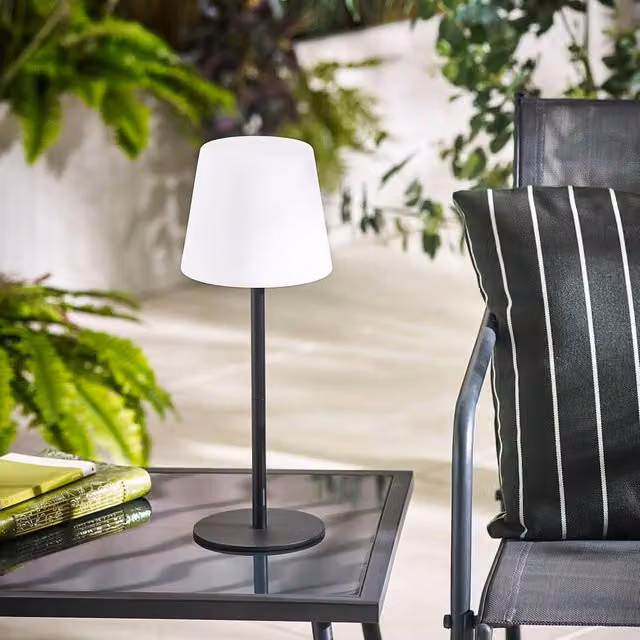 FurnitureboxUK Helia Dimmable Outdoor Table Light in Cream and Black with Remote Control