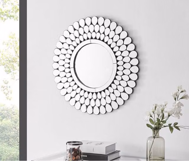 FurnitureboxUK Cora Silver Round Glass Wall Mirror, Diameter: 60 cm