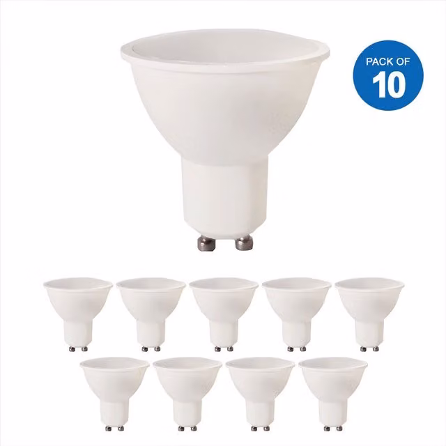 ENER-J 7W Dimmable LED Bulb, Linear IC, 3000K Warm White, GU10, Pack of 10, White, Diameter: 25 cm, Height: 19 cm