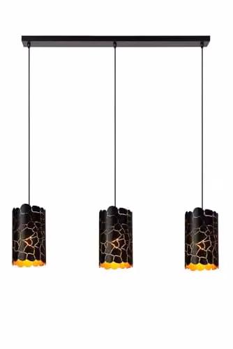 Lucide Almelo Pendant Light, Black and Gold/Brass, 3 x E27, Height Adjustable