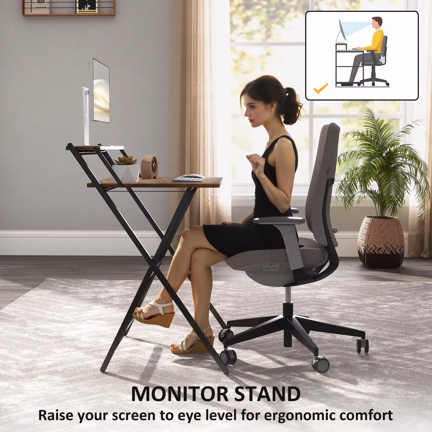 HOMCOM Brown Folding Computer Desk for Home Office and Bedroom – 5