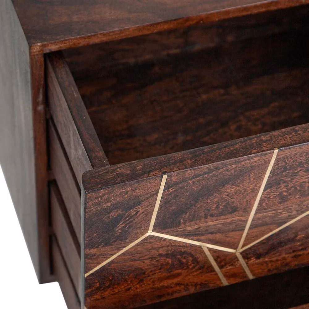 IH Design Jusleen 2 Drawer Lamp Table in Brown Mango Wood and Gold Metal – 3