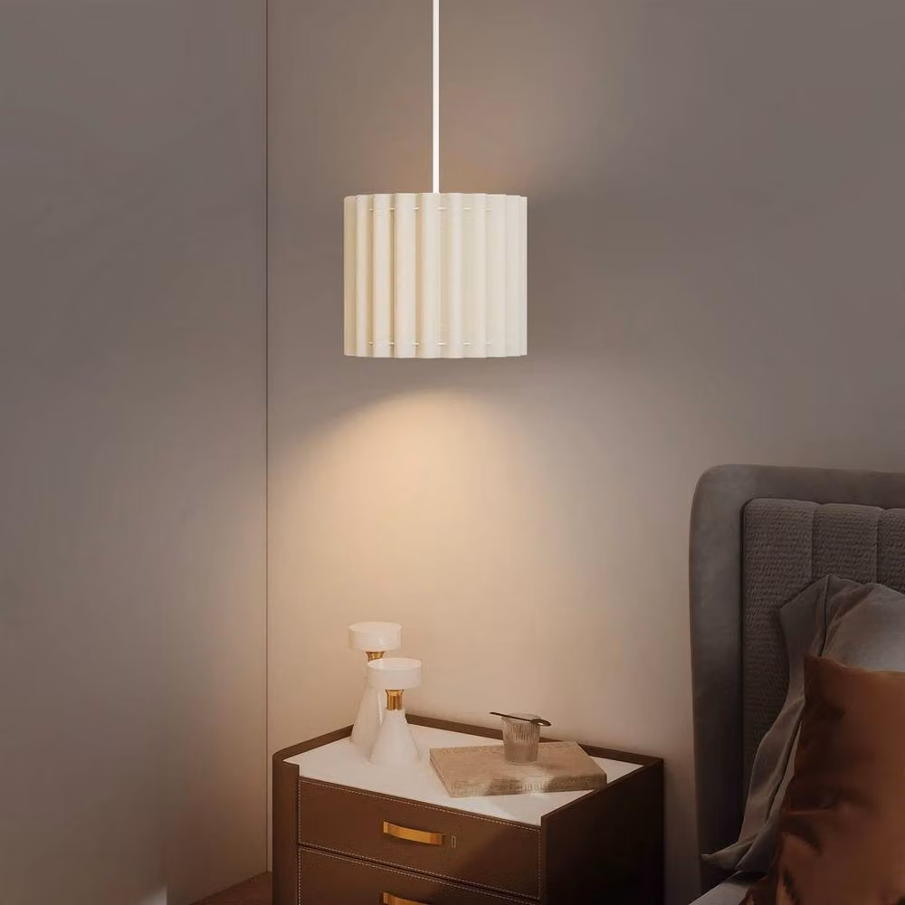 Havendro White Linen Cylinder Pendant Light with E27 Lampshade for Living Room and Bedroom – 3