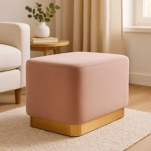 Orsina Dusty Pink Velvet Square Stool with Gold Metal Base, W/D/H: 40 x 40 x 46 cm – 1