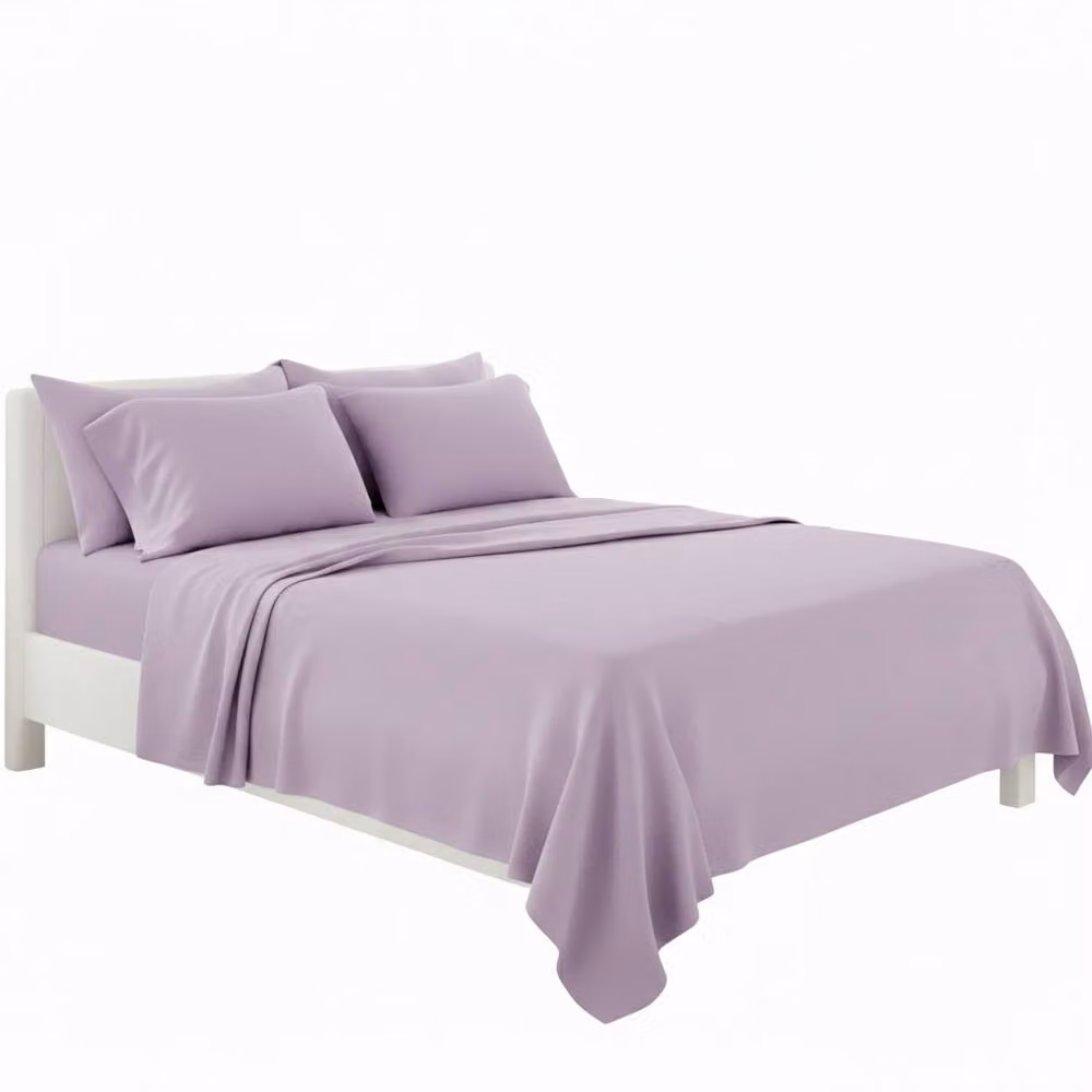 Snug City Plain Poly Cotton Easy Care Fitted Sheet and Matching Pillowcase Set in Purple, Super King – 2