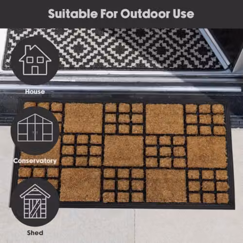 JVL Checked Coir and Rubber Backed Tuffscrape Doormat, Brown, W: 40 cm, D: 70 cm – 9