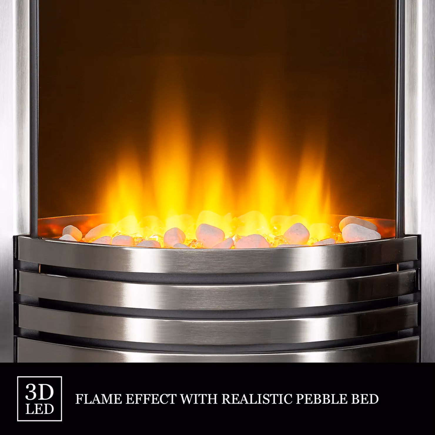 Acantha Amara Pebble Electric Fire in Brushed Steel and Grey with Remote Control – 3
