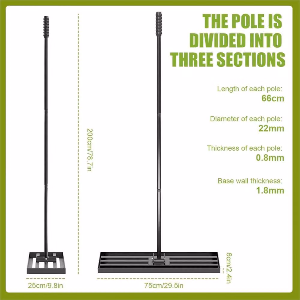 Nordara Black Lawn Leveling Rake with Extended Handle, Metal and Rubber Construction, W: 76.2 cm x D: 25.4 cm – 2