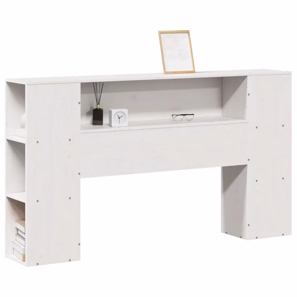 Berkfield Home White Solid Wood Pine Headboard with Integrated Storage Shelf, 150 cm – 2