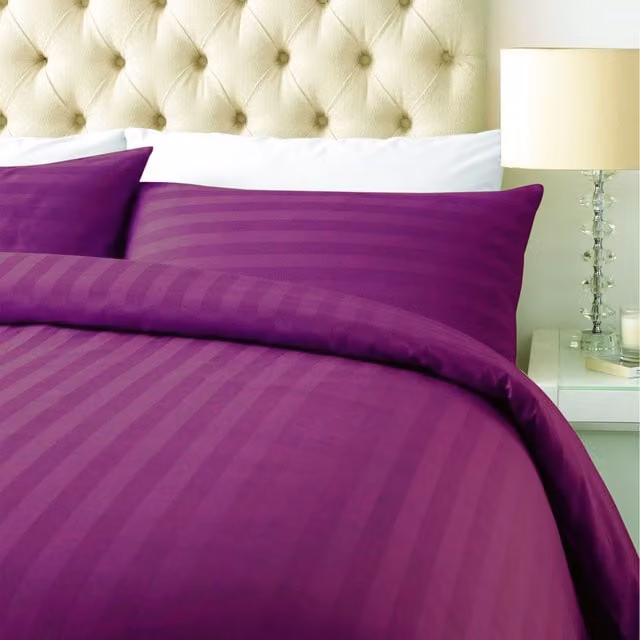 Roseley Cotton Sateen Striped Duvet Cover Set in Burgundy, 200 x 200 cm