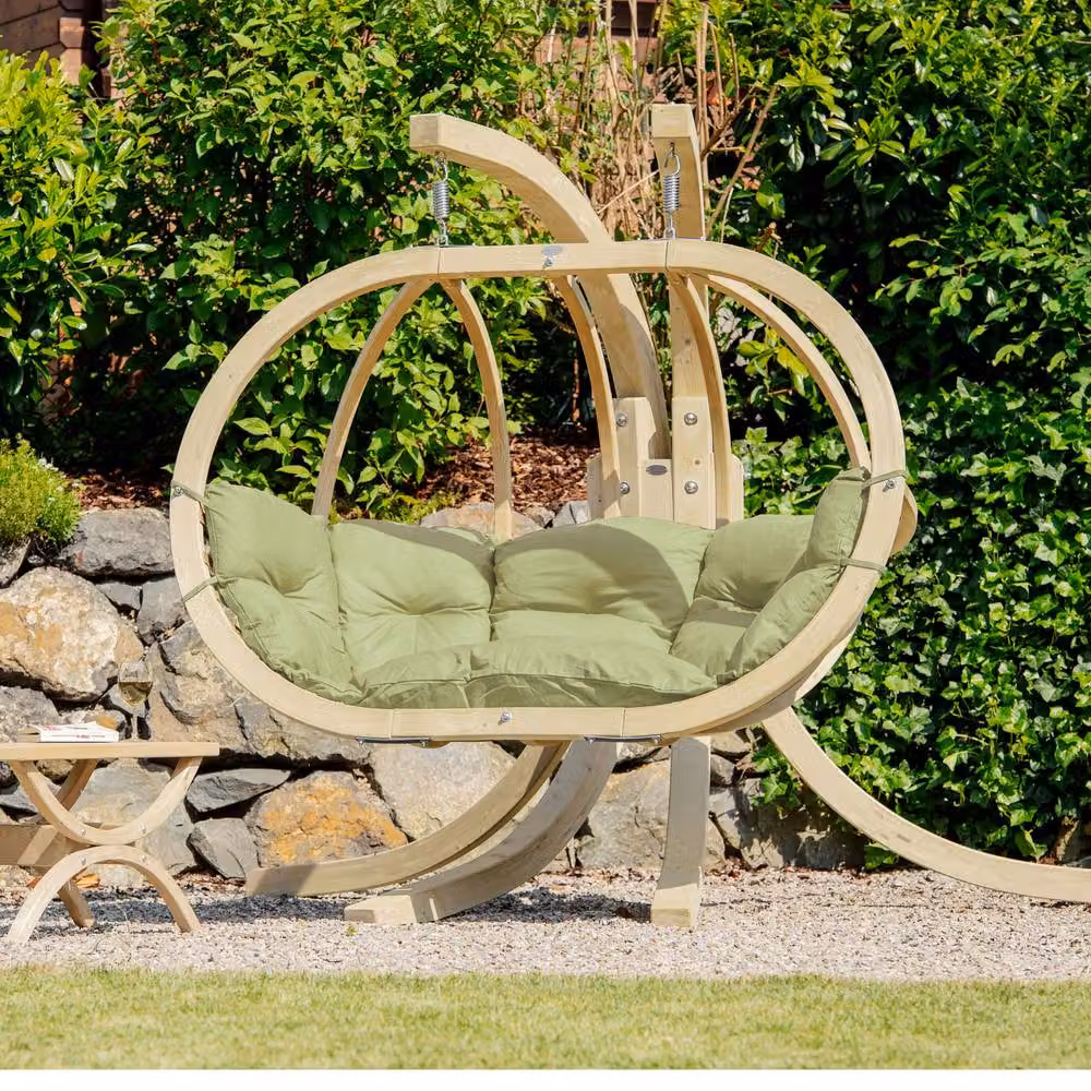Amazonas Globo Royal Double Hanging Egg Chair Set with Wooden Stand in Green – 2