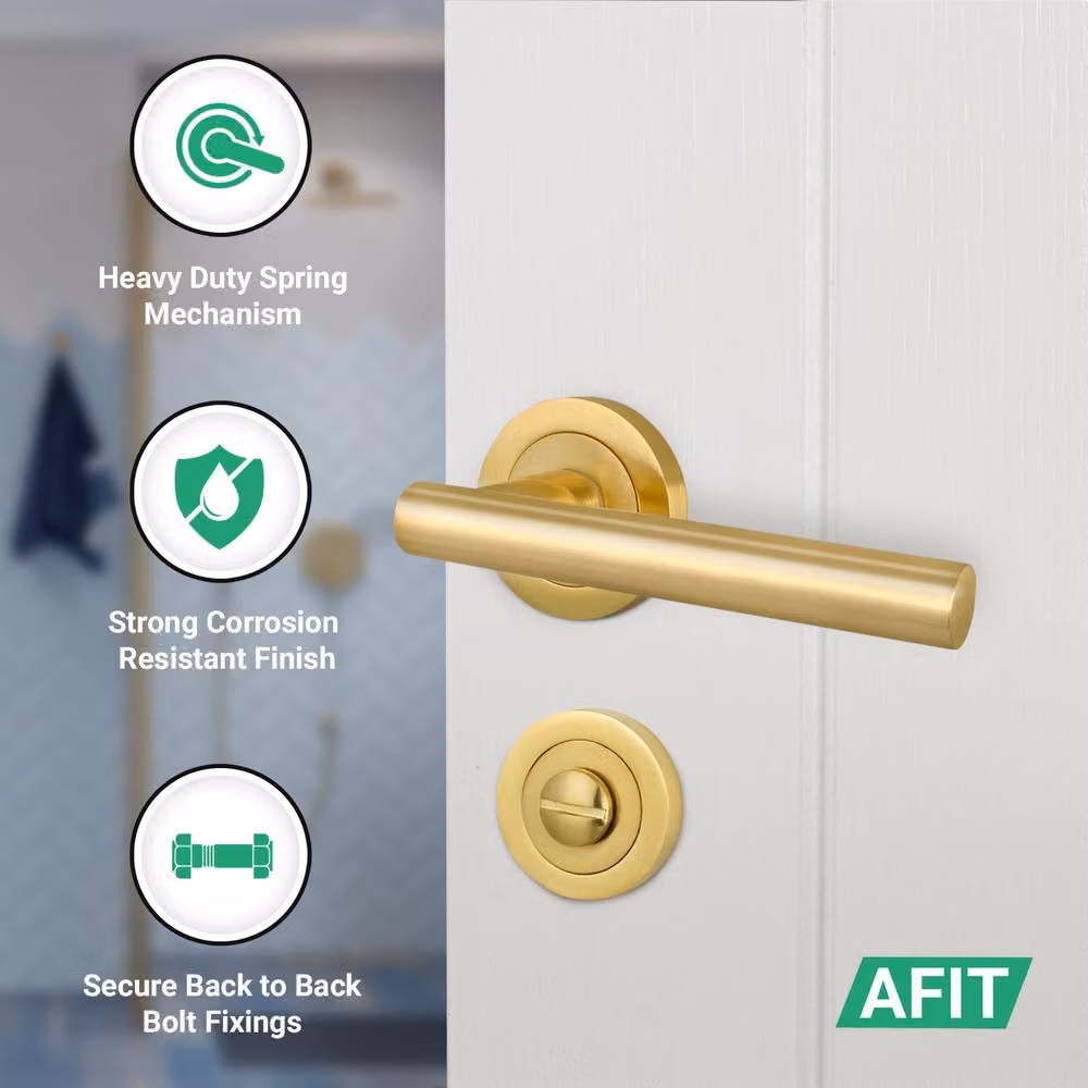 AFIT Satin Brass T-Bar Bathroom Handle and WC Privacy Lock Set in Gold, 1 Pair – 2