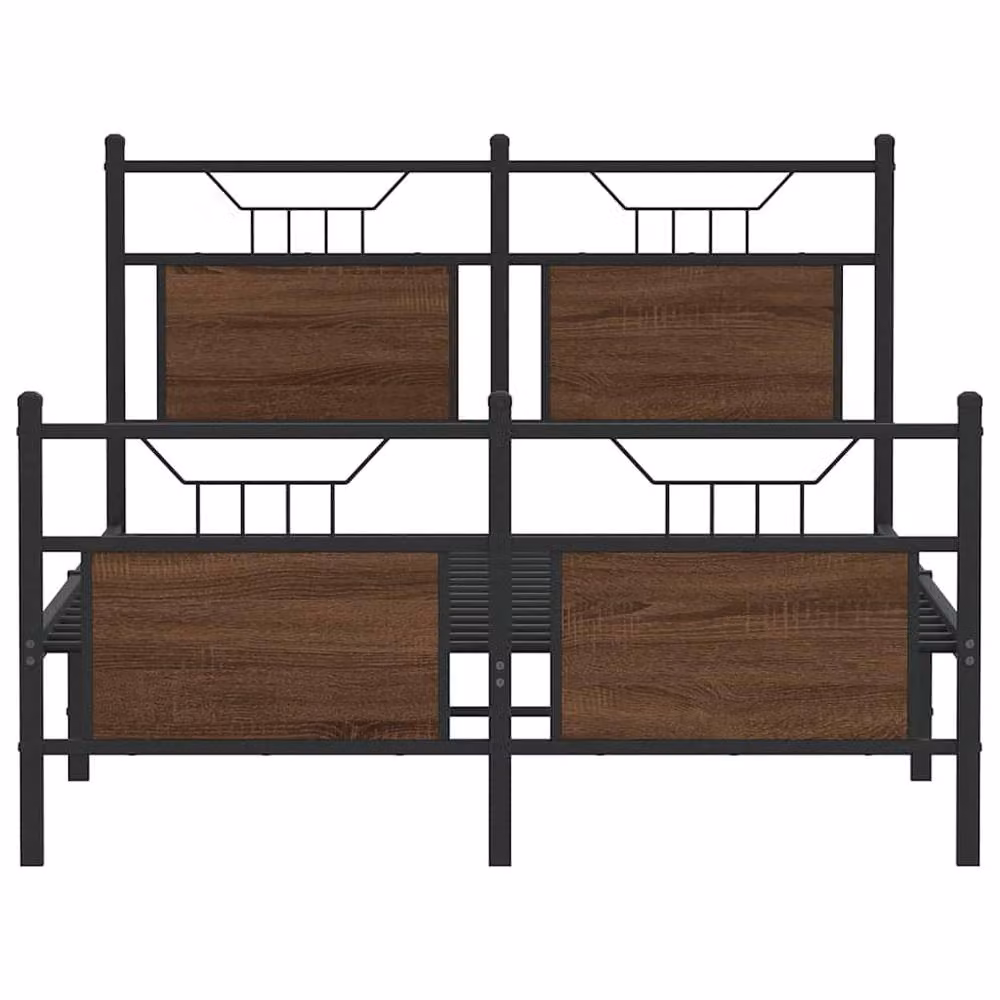 Berkfield Home Small Double Oak Wood and Metal Bed Frame, Brown, W/D/H: 120 x 190 cm – 4