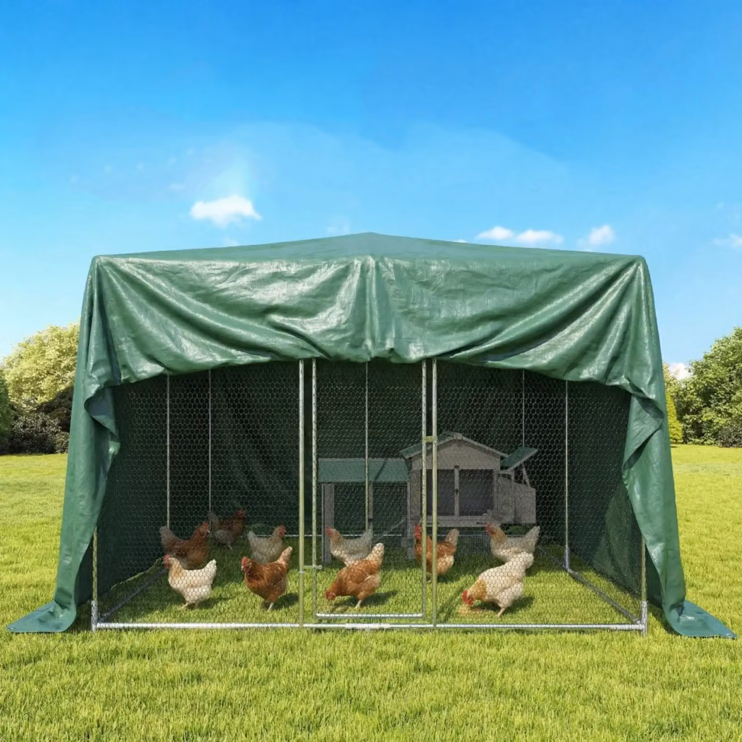 Outsunny Green Waterproof Tarpaulin, 4 x 6m Tear-Resistant PE Tarp with Reinforced Grommets and UV Protection – 7