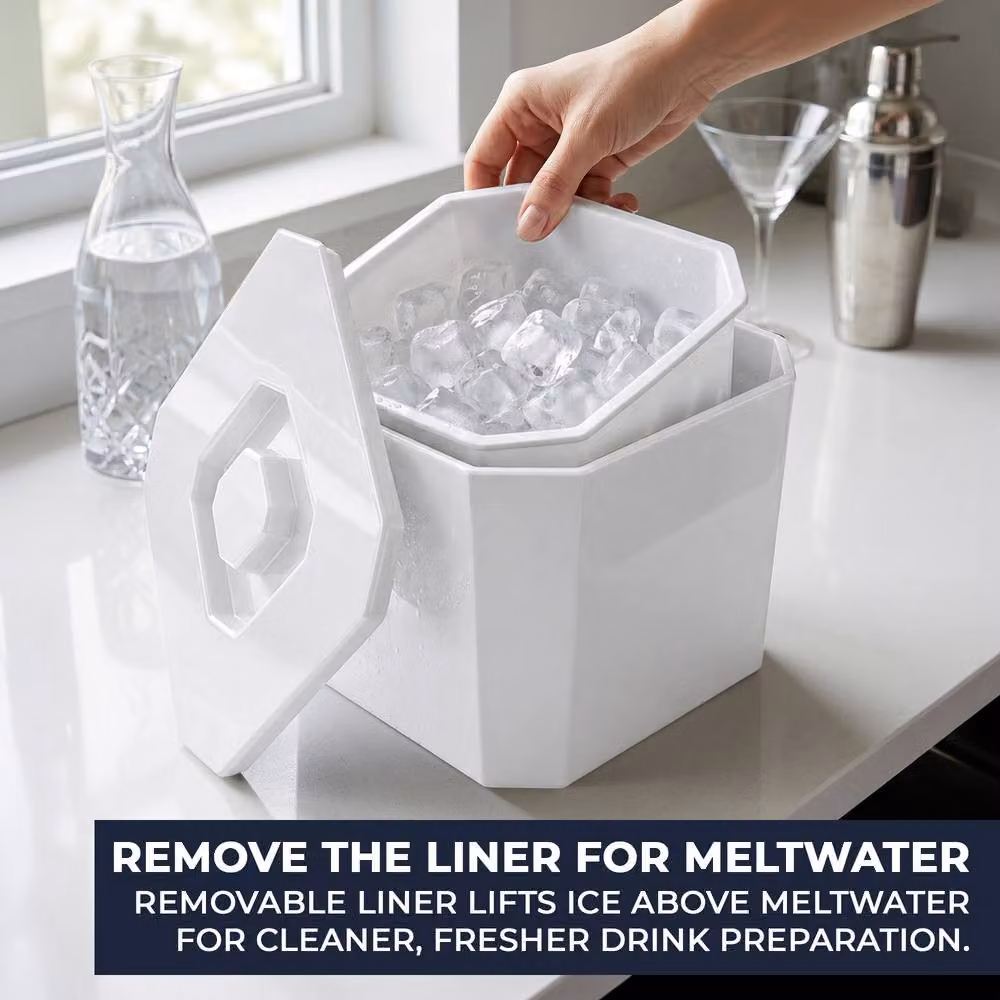 Chabrias Ltd White Octagonal Insulated Ice Bucket with Lid and Drainage Liner, 6 l – 5
