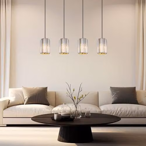Netlighting Run Bar Pendant Light in Brown with Smoke Crystal and Wood Effect, W/D/H: 88 x 13.5 x 120 cm – 3