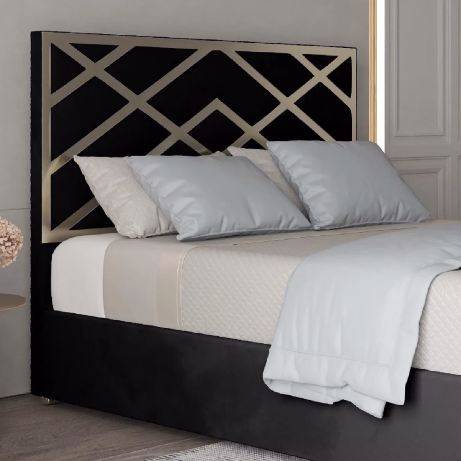 KDMD George Upholstered Soft Velvet Metal Designer Bed Frame in Black, Size: Super King, H 189 cm x W 200 cm x D 127 cm – 3