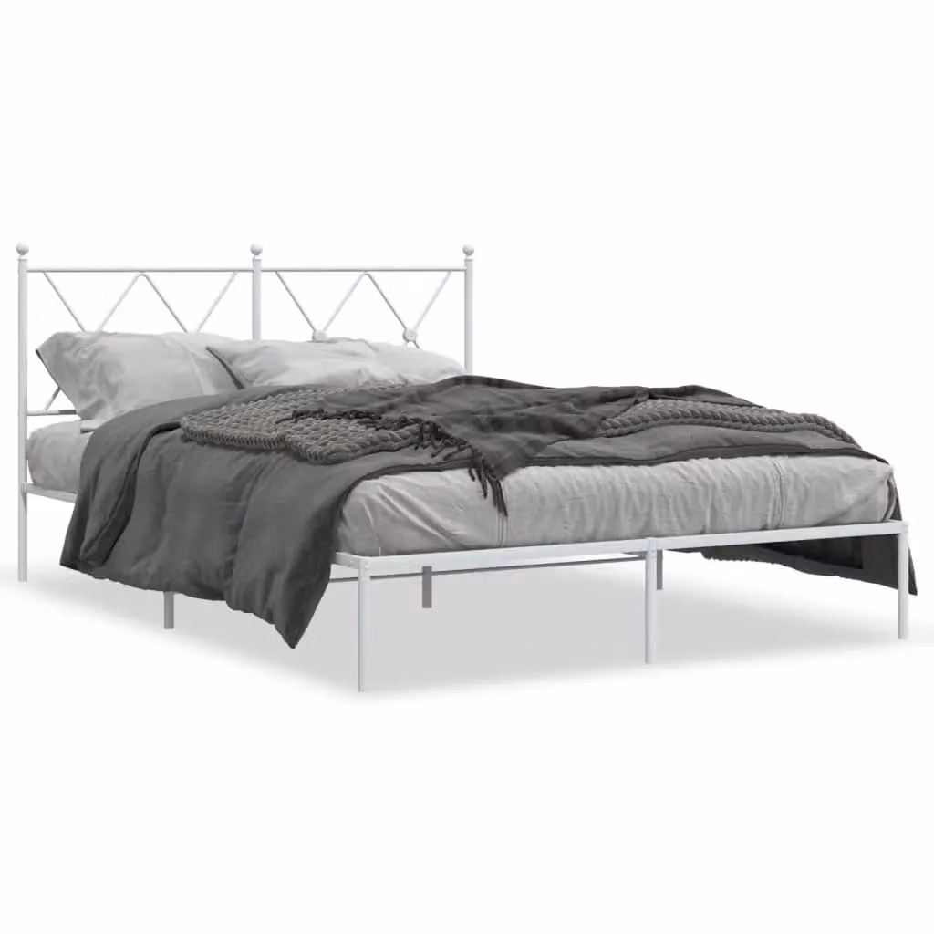 Berkfield Home Metal Bed Frame with Headboard, White, W/D/H: 140 x 190 cm – 2