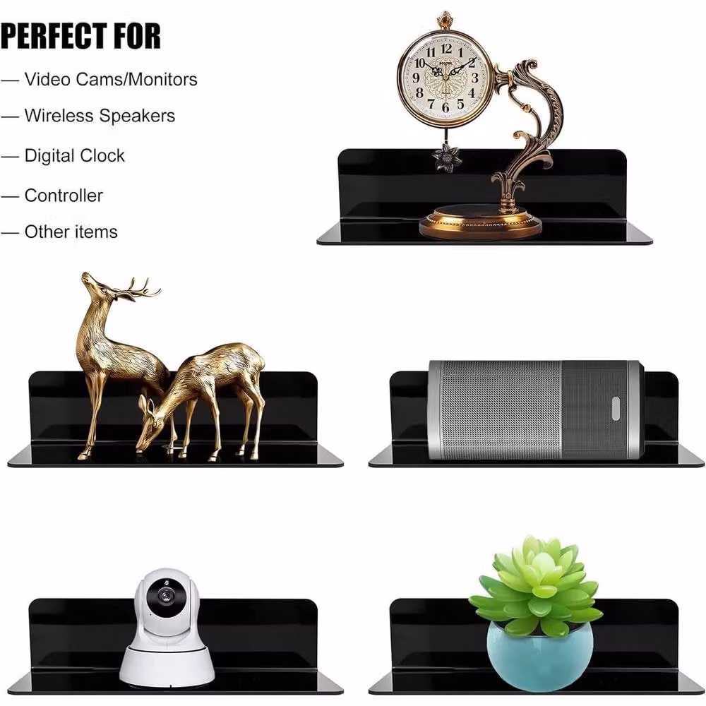FLAVORA Set of 2 Black Glossy Acrylic Floating Wall Shelves – 3