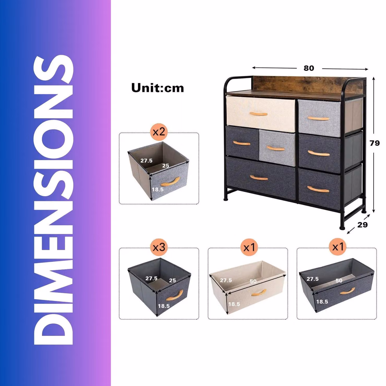 FURNOS Wide 5 Fabric Drawer Bedroom Dresser in Brown – 2